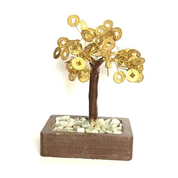 Money Gold Coin Wire Wrap Tree Fengshui Decorative Tree Size 6" X 4" X 3" - Picture 1 of 12